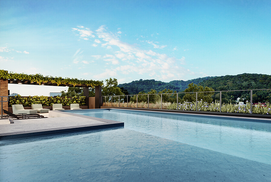 piscina em nivel elevado com vista para reserva