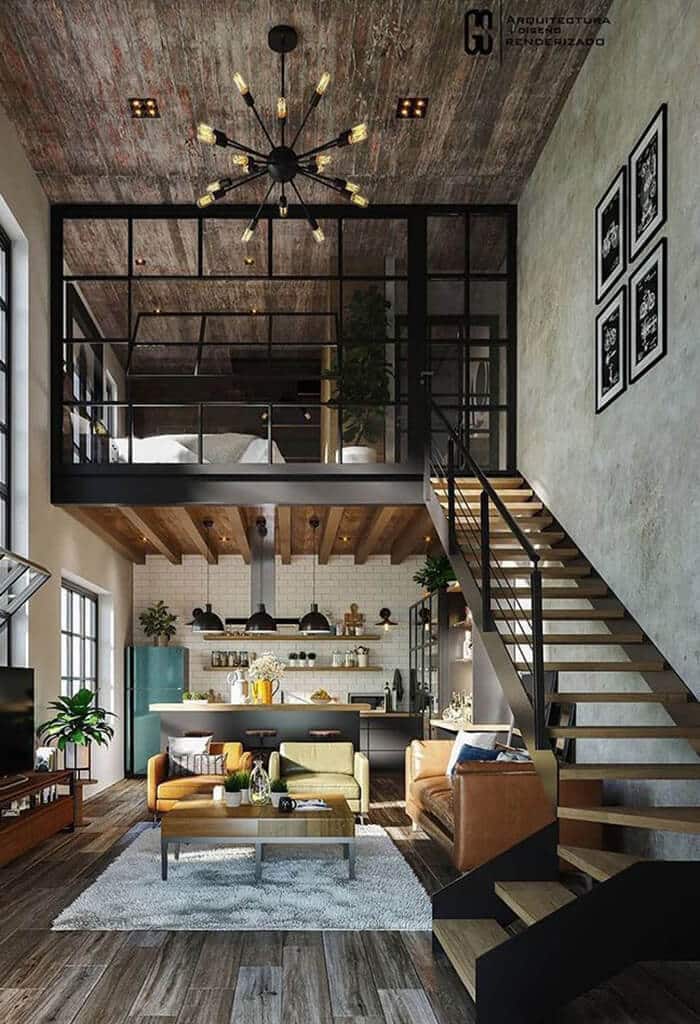 apartamento com decoração industrial e cimento queimado