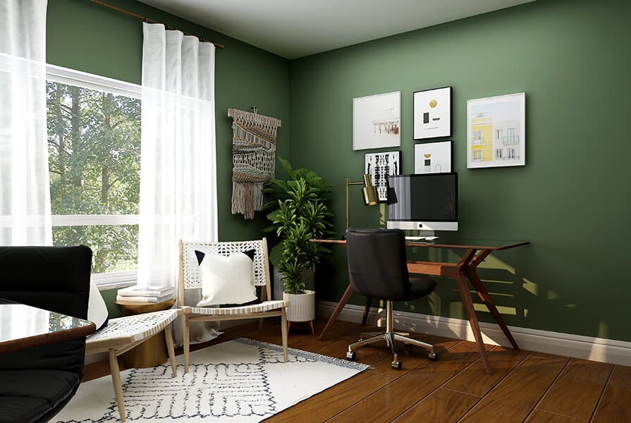 decoração de home office com verde 