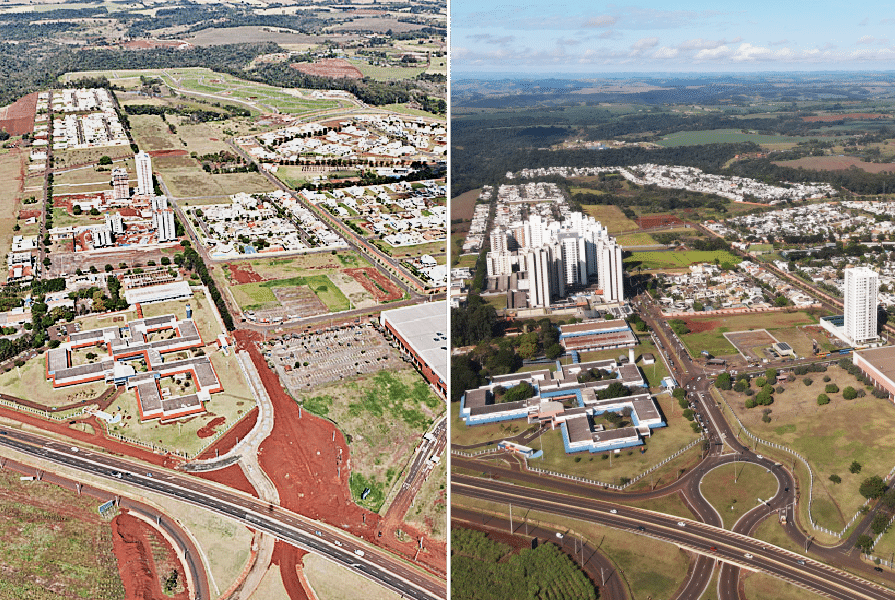 Vista aérea do antes e depois do bairro Terra Bonita