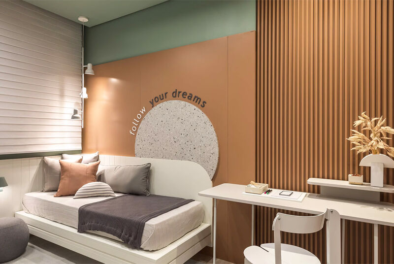 Quarto moderno com decoração minimalista e inspiradora