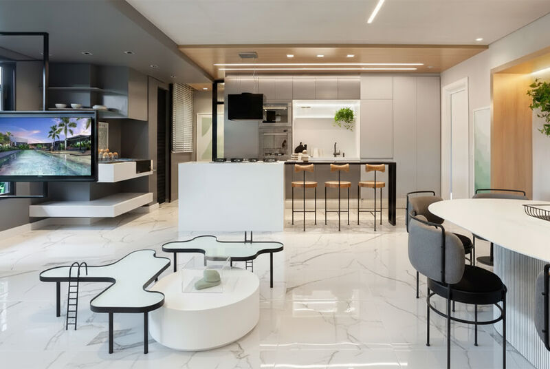 Cozinha moderna com decoração clean e funcional