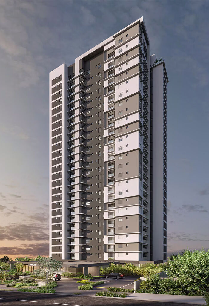 Edifício moderno em estilo contemporâneo ao entardecer