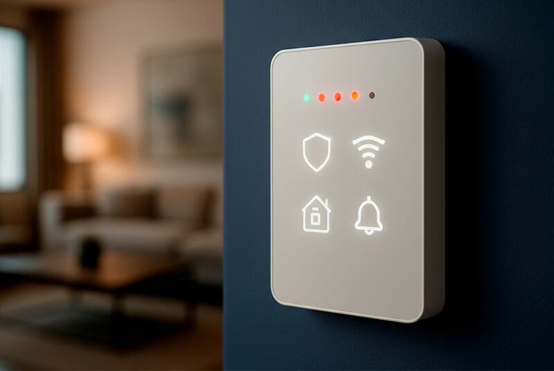 Painel de controle inteligente com ícones iluminados