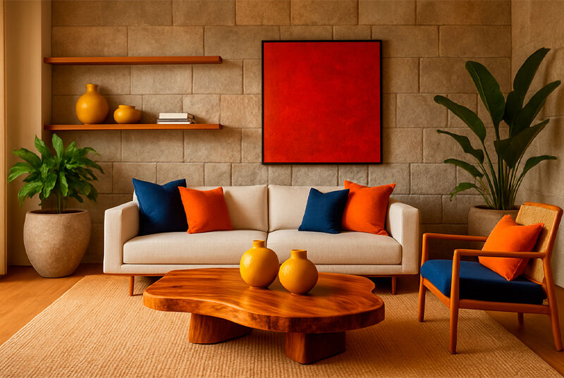 Quarto moderno com cama e cortinas claras