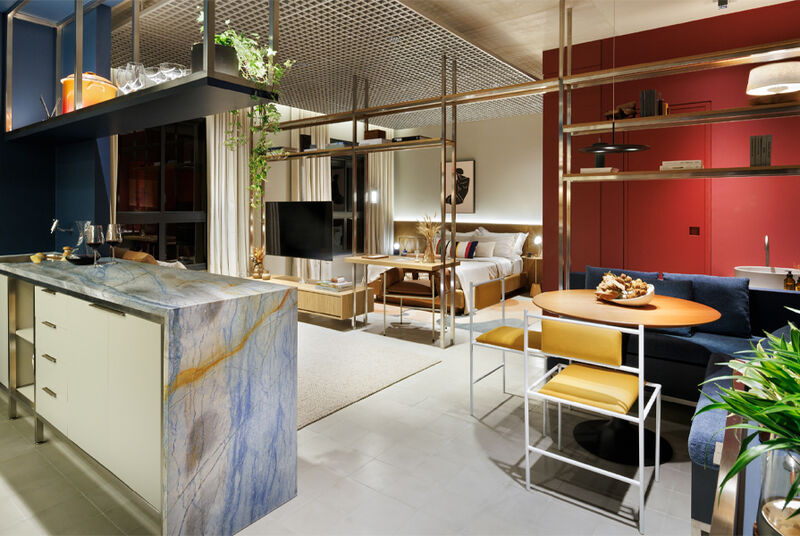 Apartamento moderno com cozinha integrada e decoração elegante