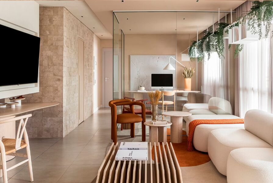 Sala de estar moderna com decoração minimalista.